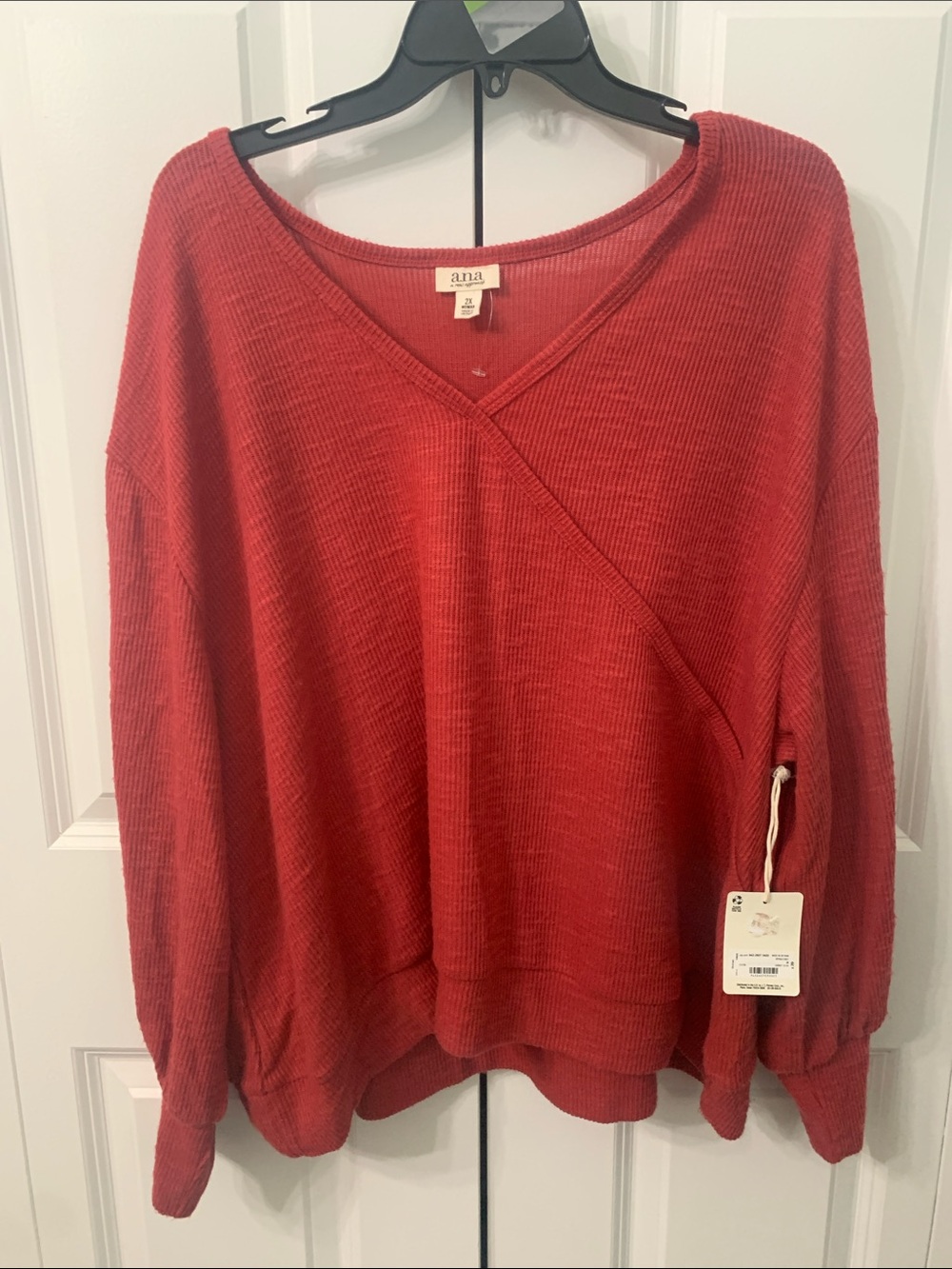 a.n.a Brick Red V-Neck Ribbed Pullover Sweater